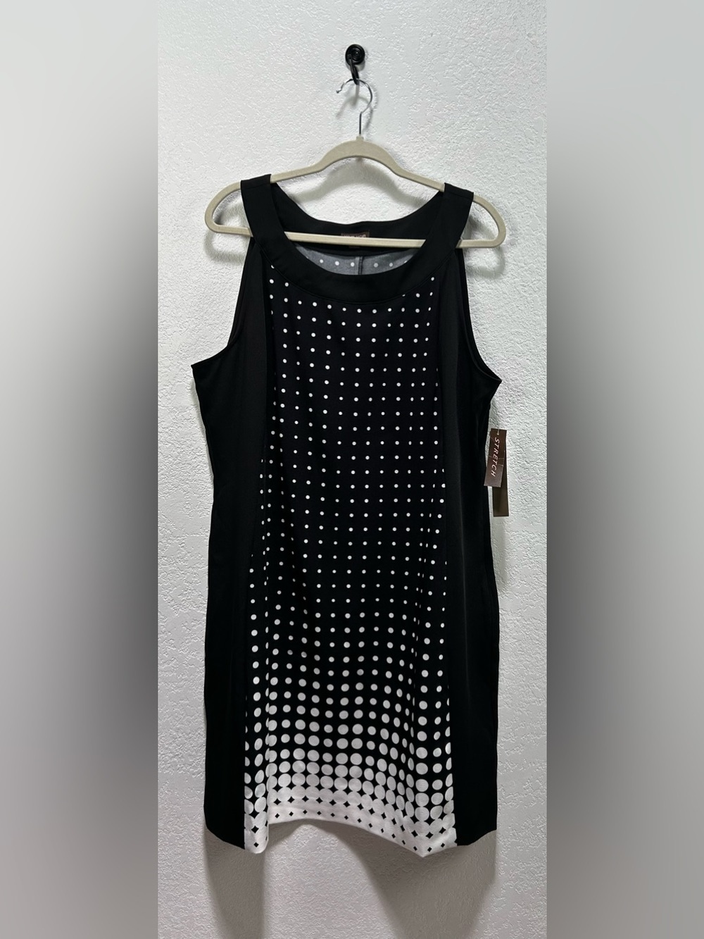 Voir Voir Black White Polka-Dot Shift Dress Midi Sleeveless Sz 18 Chic TC0843